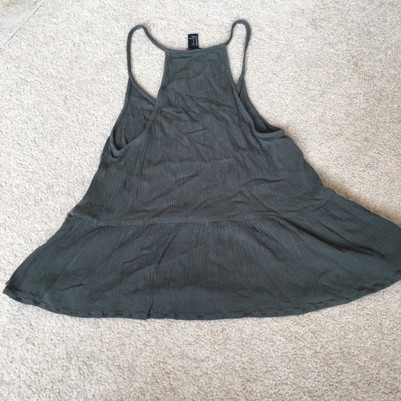 F21 Olive Peplum Spaghetti Strap Racerback Tank -S - Picture 2 of 4